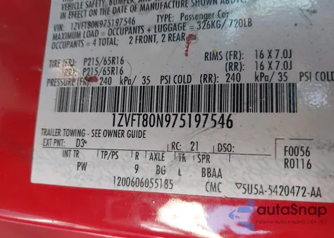 2007 Ford Mustang V6 Deluxe/V6 Premium z USA, uszkodzony, nr VIN 1ZVFT80N975197546